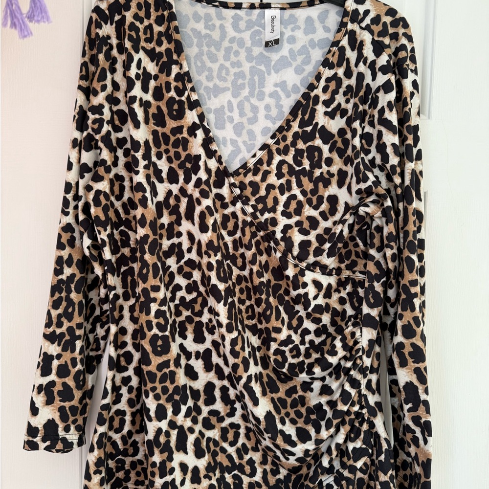 Leopard Print Wrap Blouse